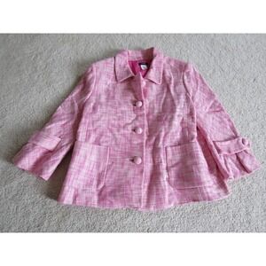 Women's J. Crew Pink Button Jacket Coat Size 12 Cotton Linen